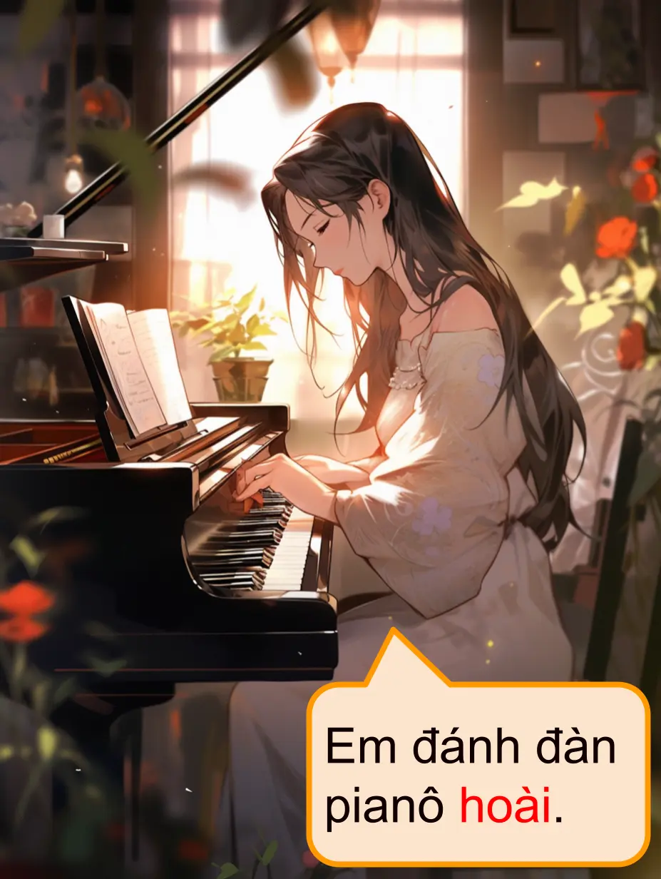 Em đánh đàn pianô hoài. 私はピアノばかり弾いています