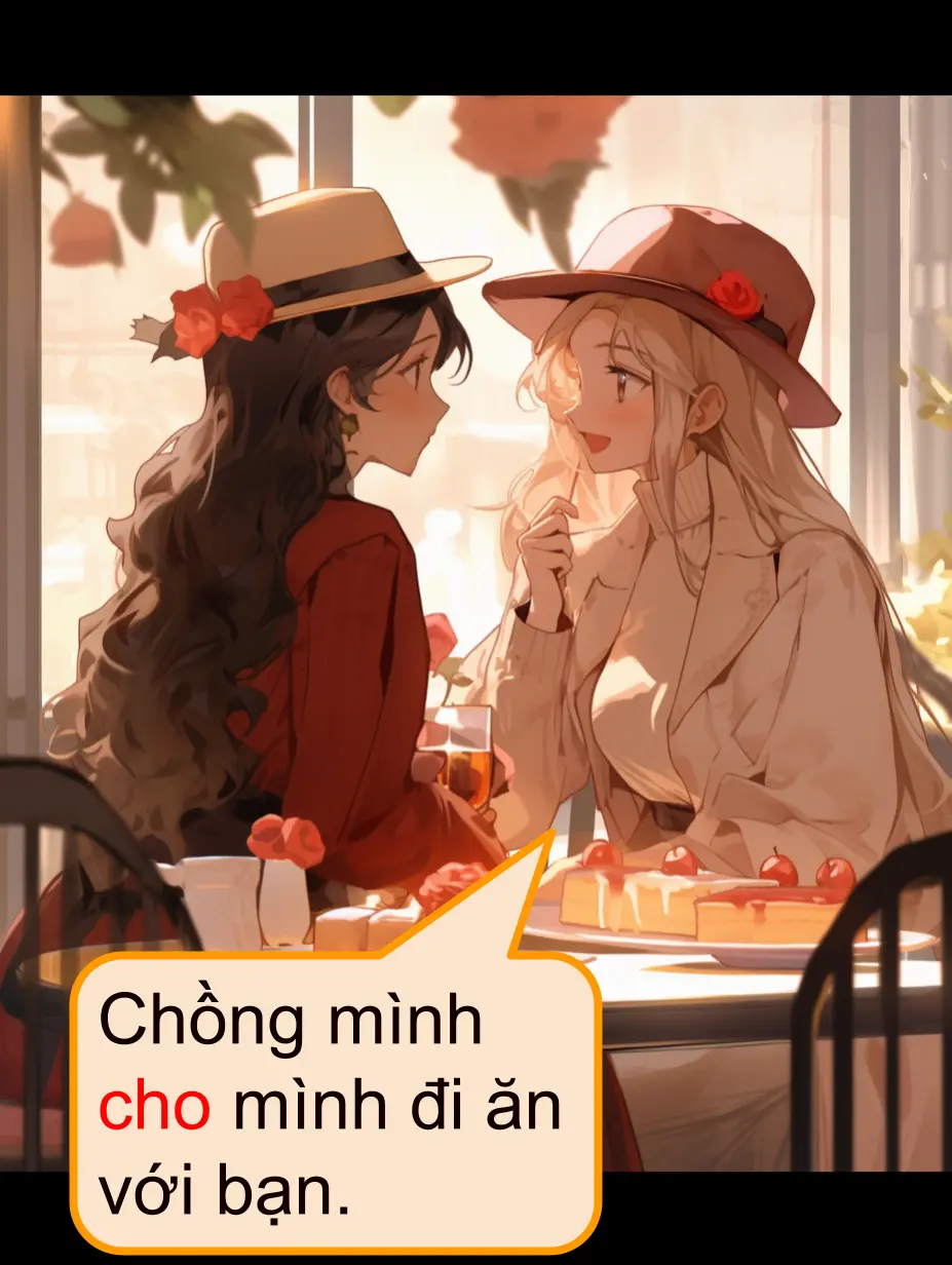 Chồng mình cho mình đi ăn với bạn.私の旦那は私を友達と食事に行かせてくれた